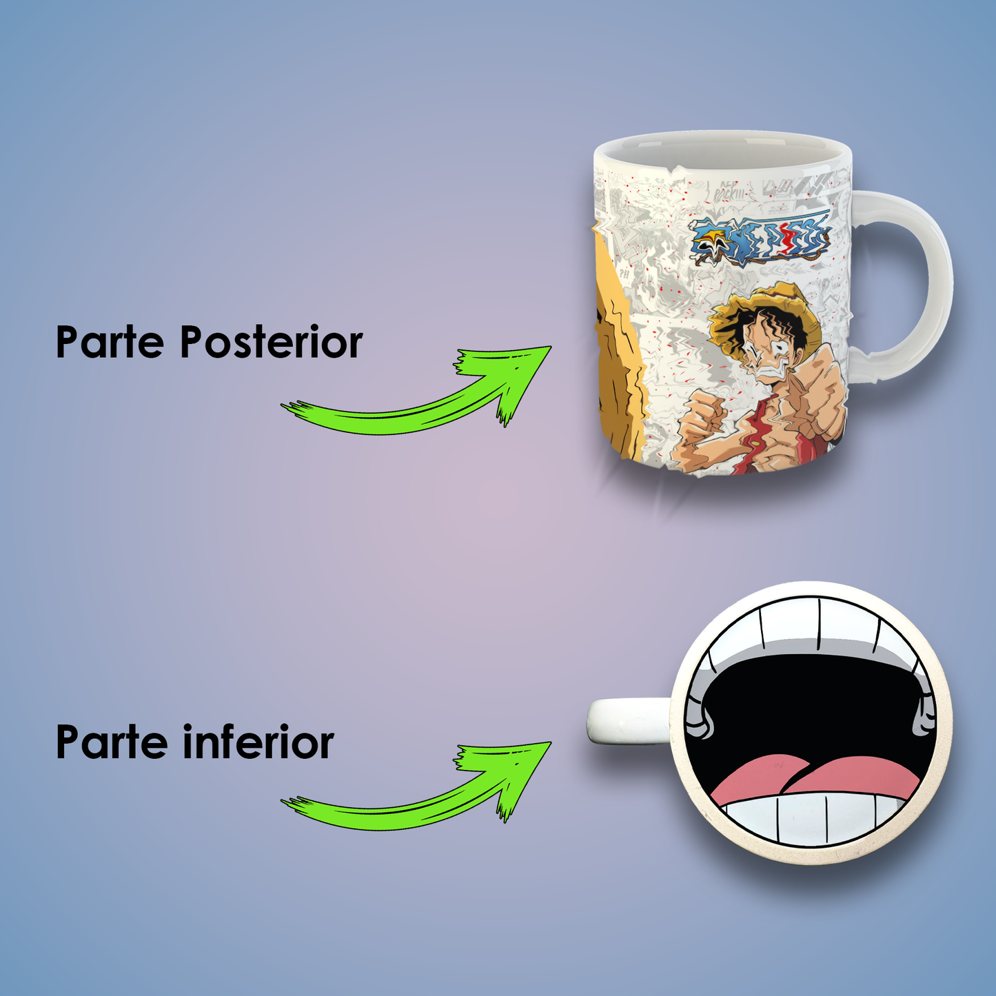 Taza de Cerámica 11 oz Inspirada en Dos Legendarios Piratas del Anime | Impresión HD | Diseño Coleccionable